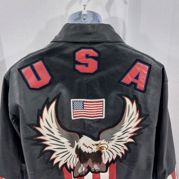 VINTAGE OSCAR PIEL! HOT BLACK GENUINE LEATHER, AMERICA BIKER/MOTO JACKET! SZ L - Picture 3 of 11